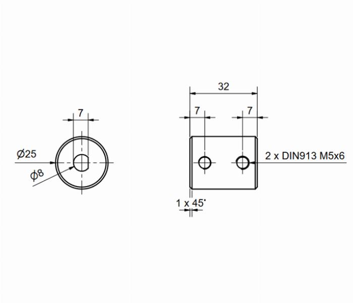 Askraag Aluminium voor vlakgefreesde assen ⌀8mm, D25L32