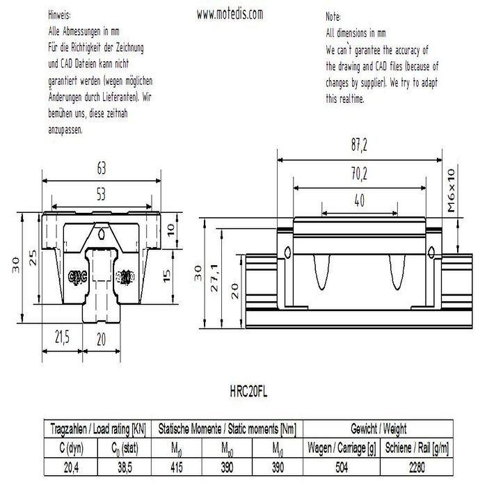 Guide Chariot flanc HRC20FL-SZ-V0-N