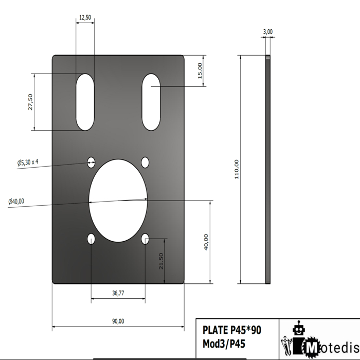 Plaat versnellingsbak montage ZDE60 voor profiel 45x90 Laser gesneden t=3mm